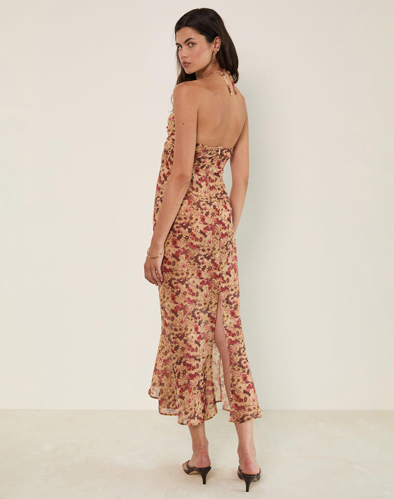 Afbeelding van Alette Maxi jurk met halterhals in chiffon Rusty Flower