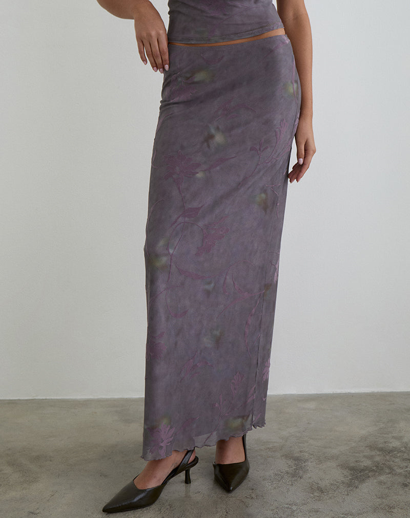 Afbeelding van Alfreda Maxi-rok in Flare Flower Purple