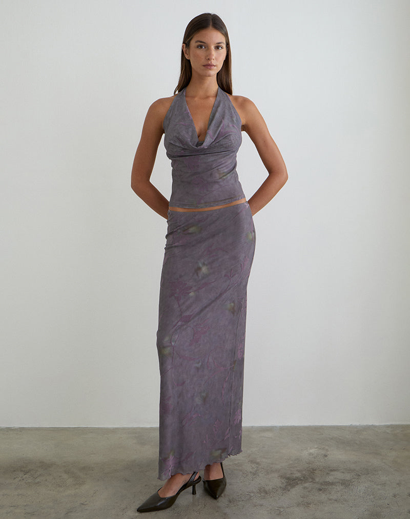 Afbeelding van Alfreda Maxi-rok in Flare Flower Purple