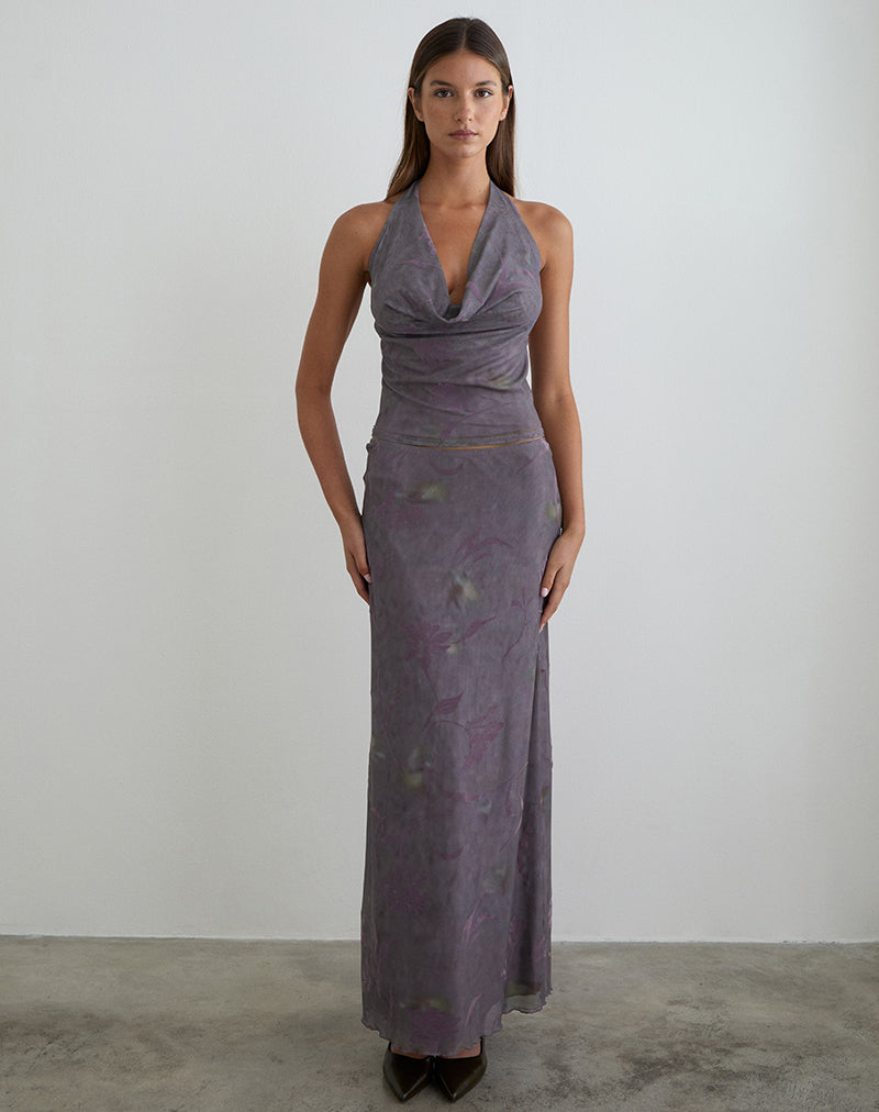 Afbeelding van Alfreda Maxi-rok in Flare Flower Purple