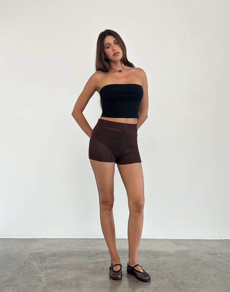 Afbeelding van Alina Short in Breed Ribtricot Bruin