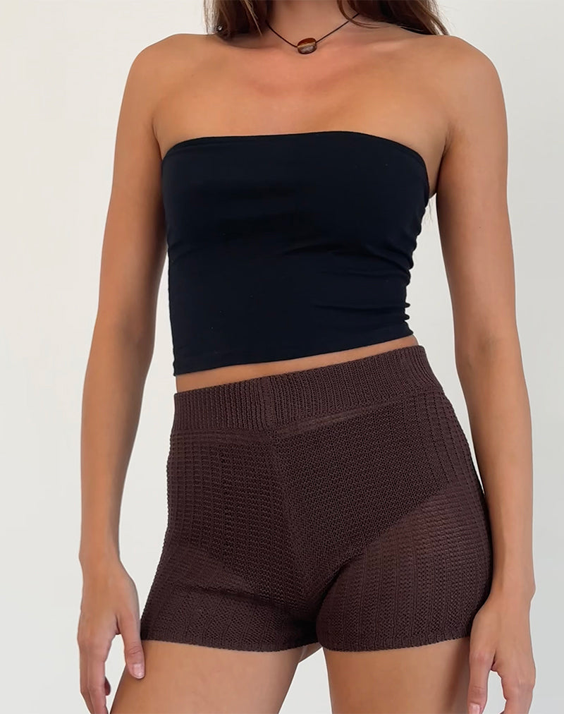 Afbeelding van Alina Short in Breed Ribtricot Bruin