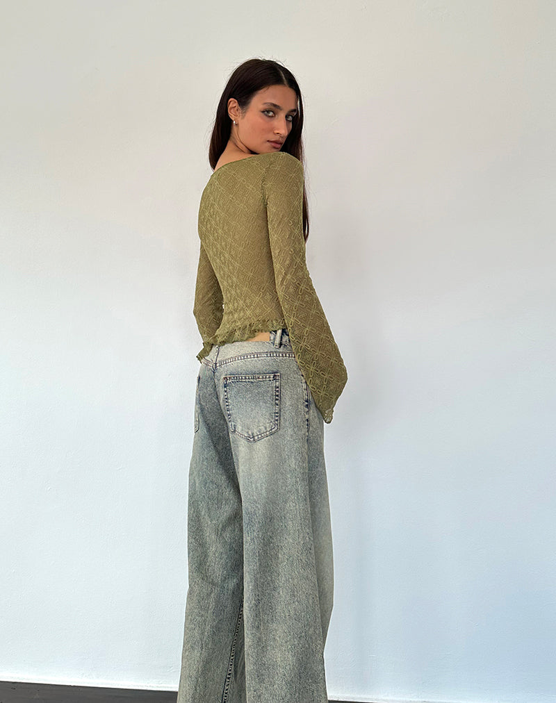 Afbeelding van Allegra Lange Mouw Top in Textured Moss Green Kant