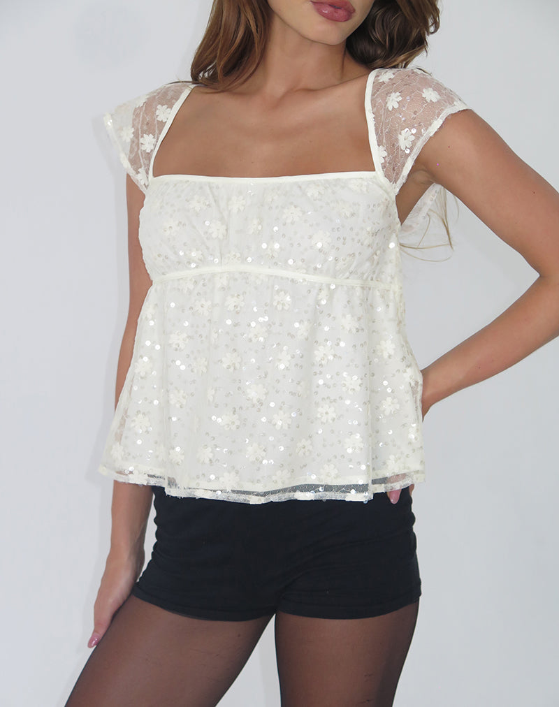 Aloysia Top in Pailletten Kant Ivoor