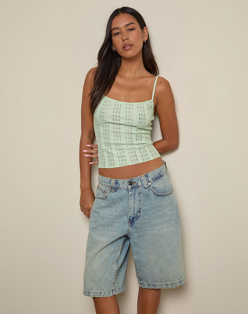 Afbeelding van Aluca Cami Top in Broderie Bloem Kant Mint