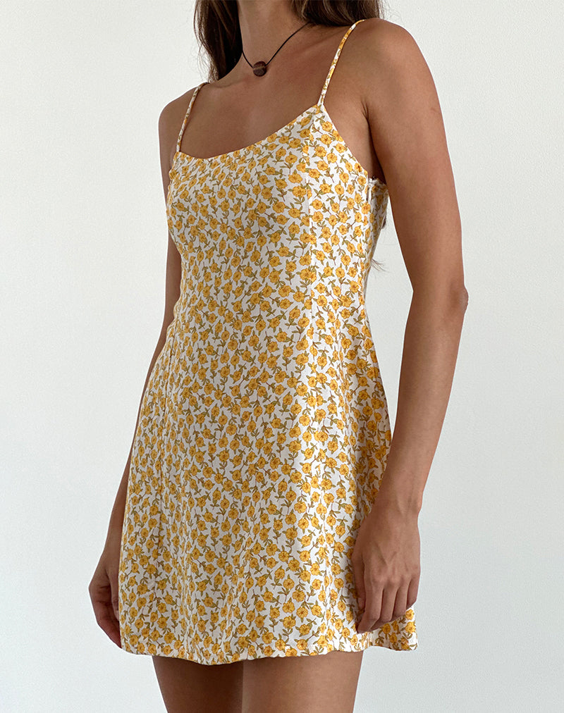 Afbeelding van Alvary Mini Dress in Yellow Cosmos Garden