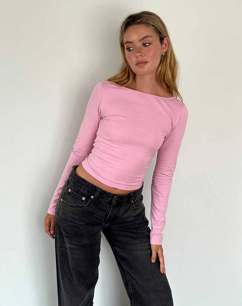Amabon Top met lange mouwen in Flamingo Roze