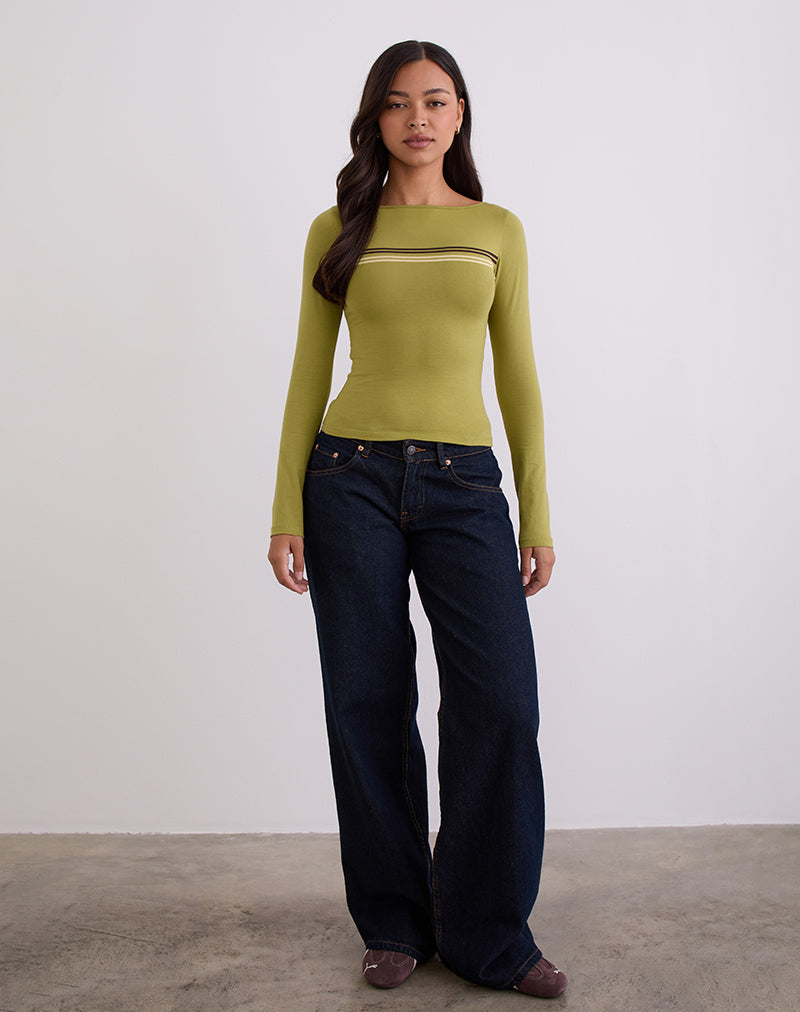 Afbeelding van Amabon Lange Mouw Top in Cress Green Stripe