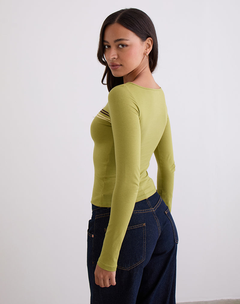 Afbeelding van Amabon Lange Mouw Top in Cress Green Stripe