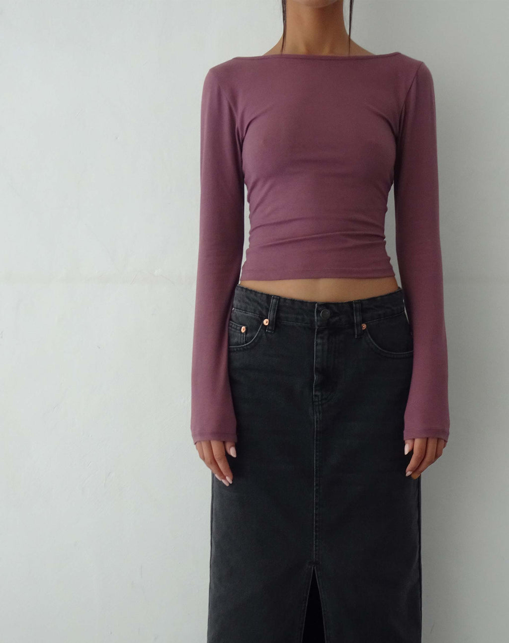 Amabon Top met lange mouwen in Mauve