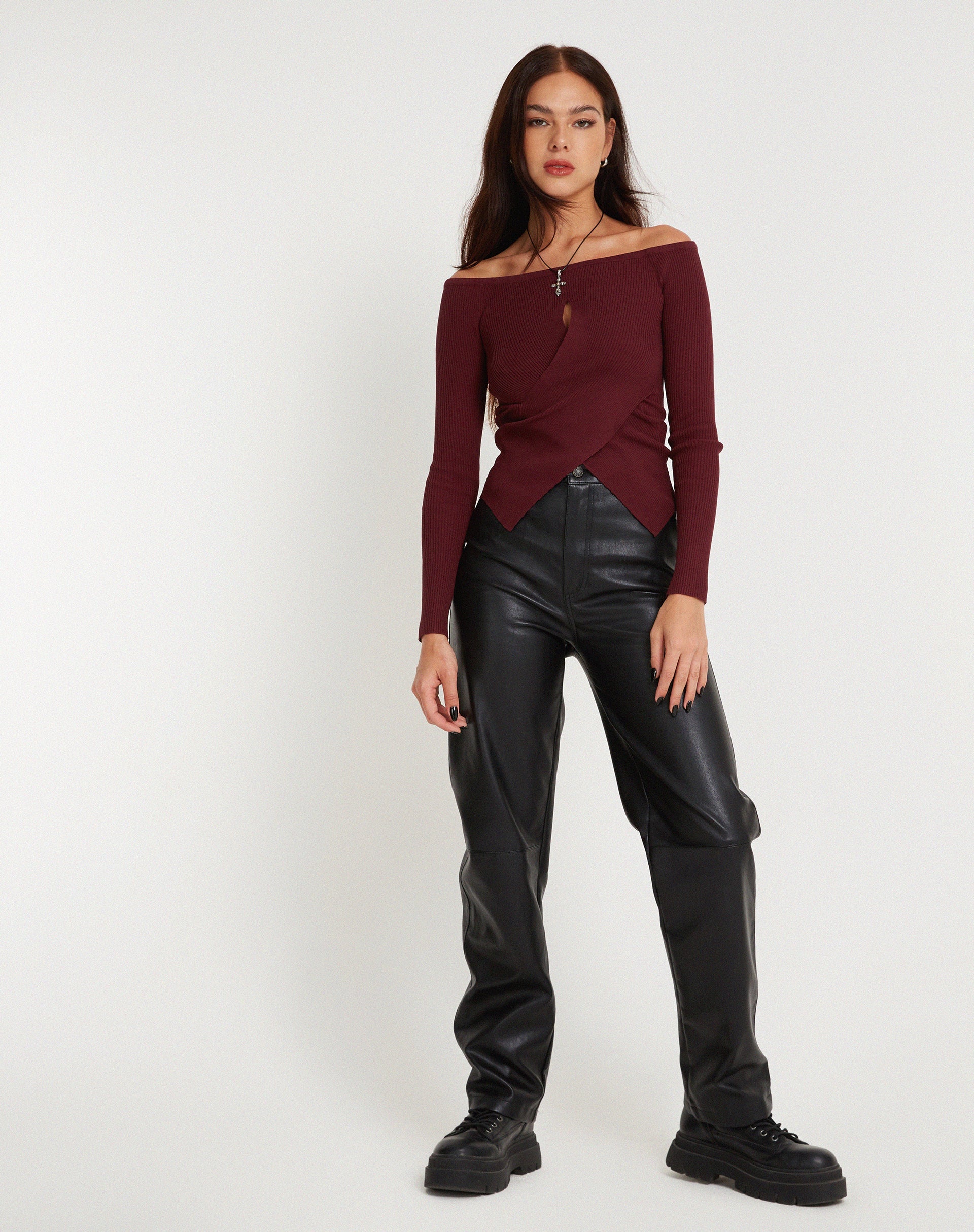 Afbeelding van Amandari Bardot Top met lange mouwen in Marron