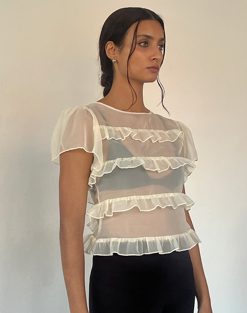 Afbeelding van Amarissa top met ruches in ivoorkleurig chiffon
