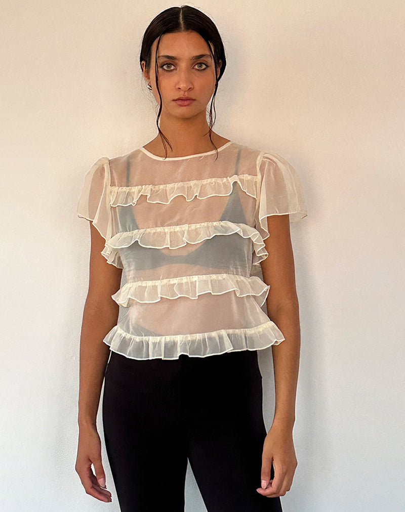 Afbeelding van Amarissa top met ruches in ivoorkleurig chiffon