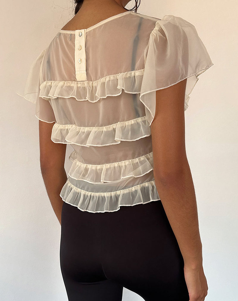 Afbeelding van Amarissa top met ruches in ivoorkleurig chiffon