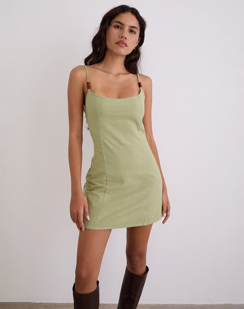 Afbeelding van Ambra Scoop Mini Dress in Sage Green