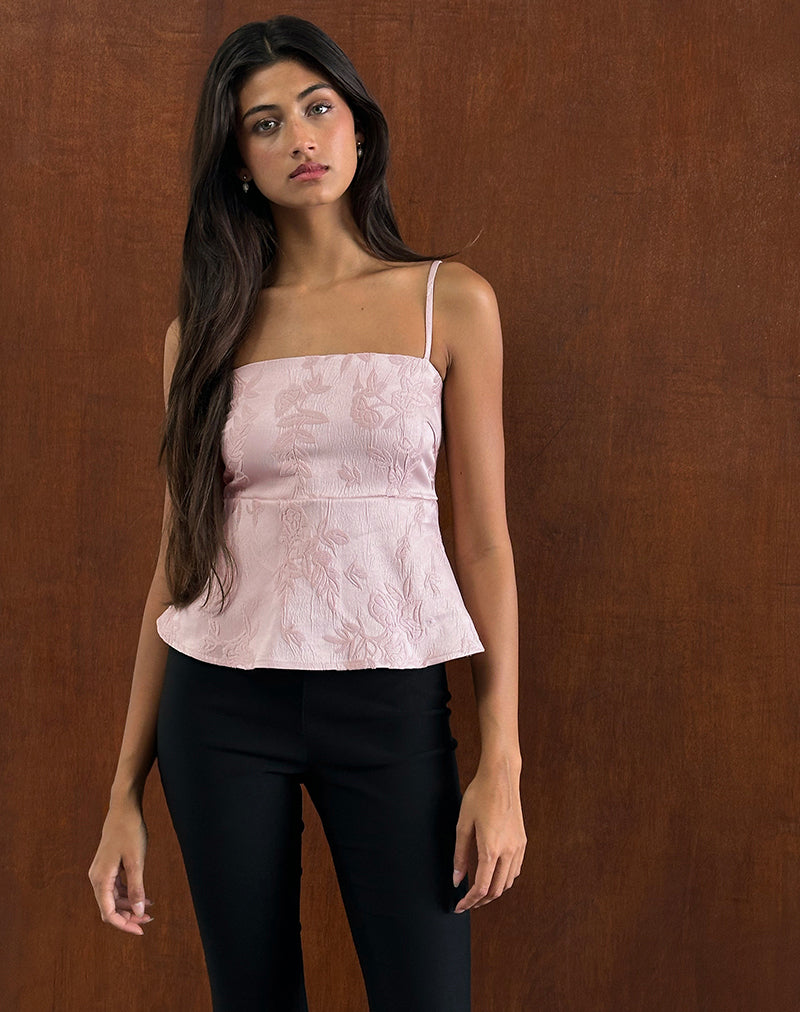 Afbeelding van Amerta Cami Top in Satijn Jacquard Baby Roze