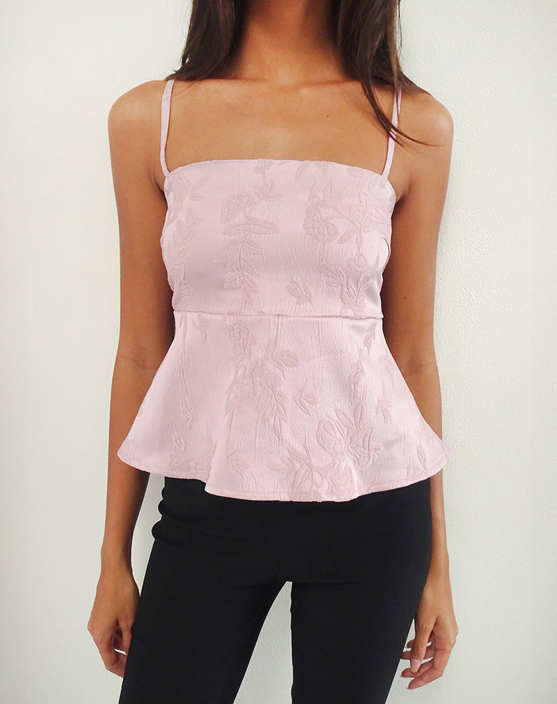 Amerta Cami Top in Satijn Jacquard Baby Roze