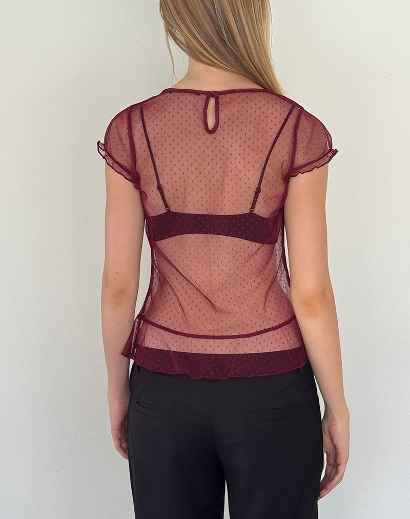 Afbeelding van Amrita Top in Bourgondisch Dobby Mesh