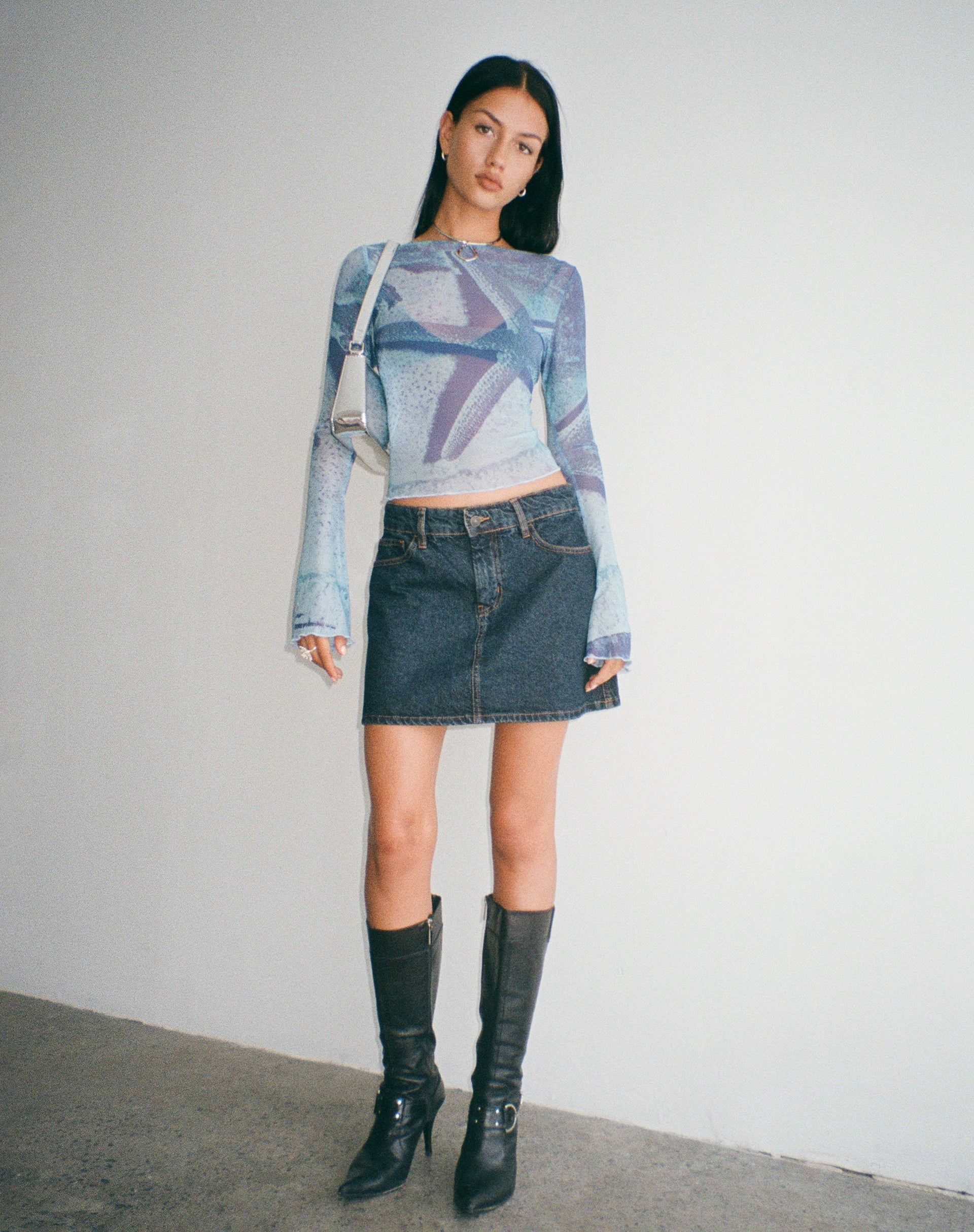 Afbeelding van Anchi Mesh Lange Mouw Top in Blauw Zeesterren Fotoprint