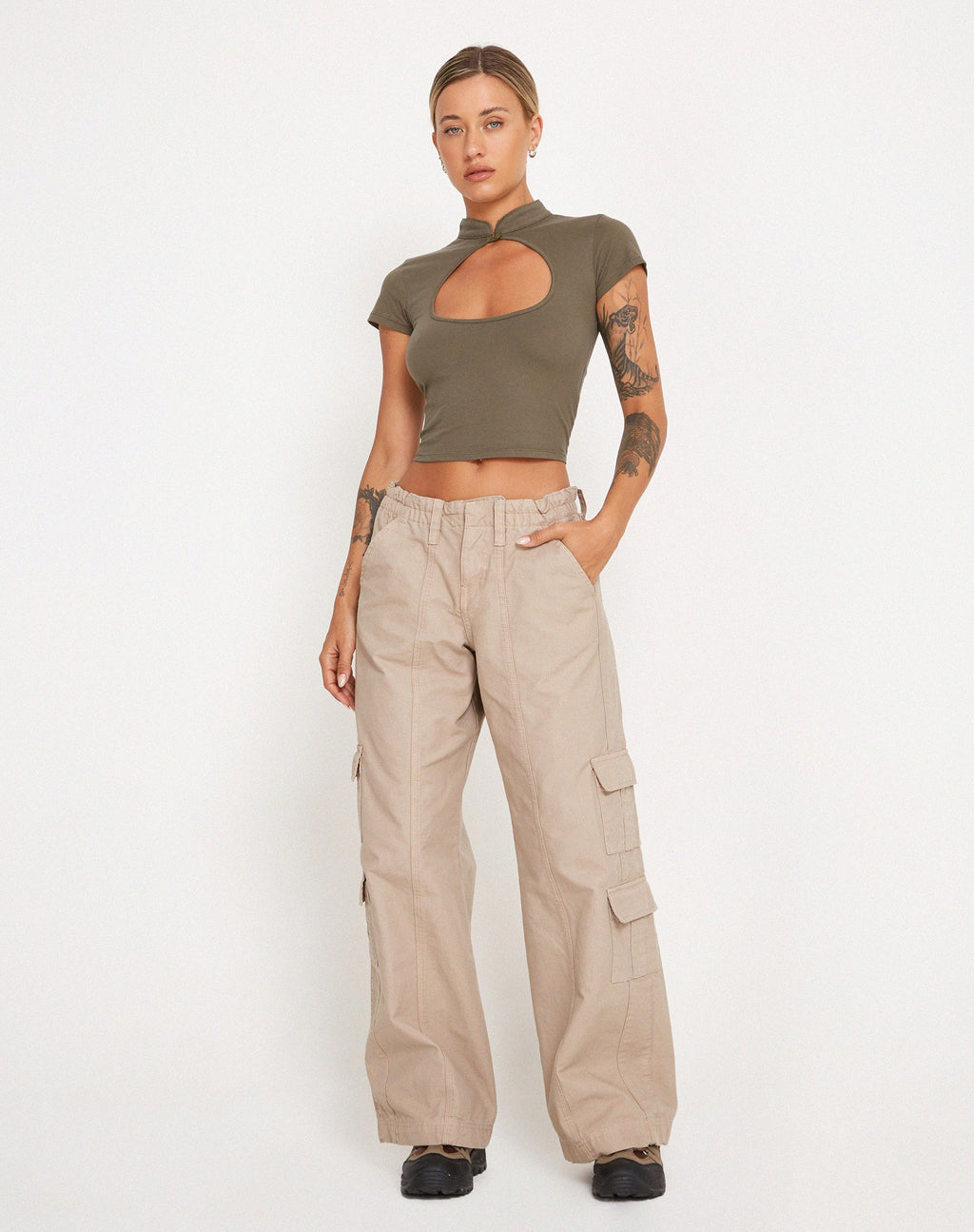 Anelis Gewatteerde Top in Tarmac Green