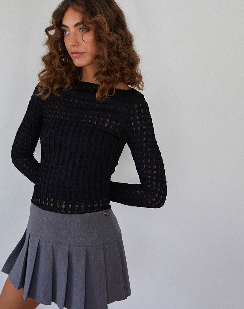 Afbeelding van Angela Top met lange mouwen in Crinkle Black