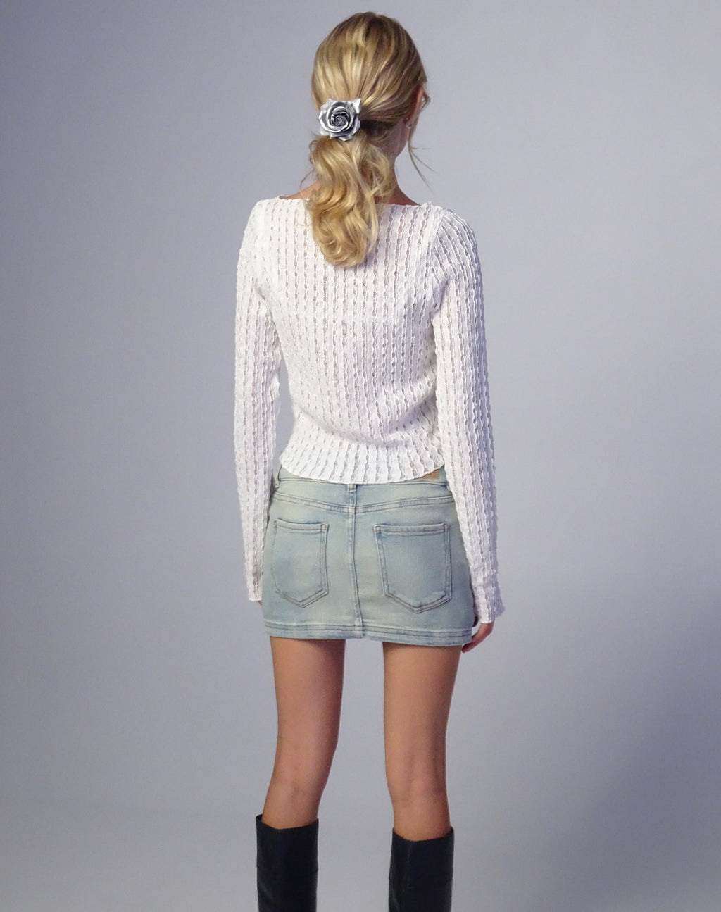Angela Top met lange mouwen in crinkle wit