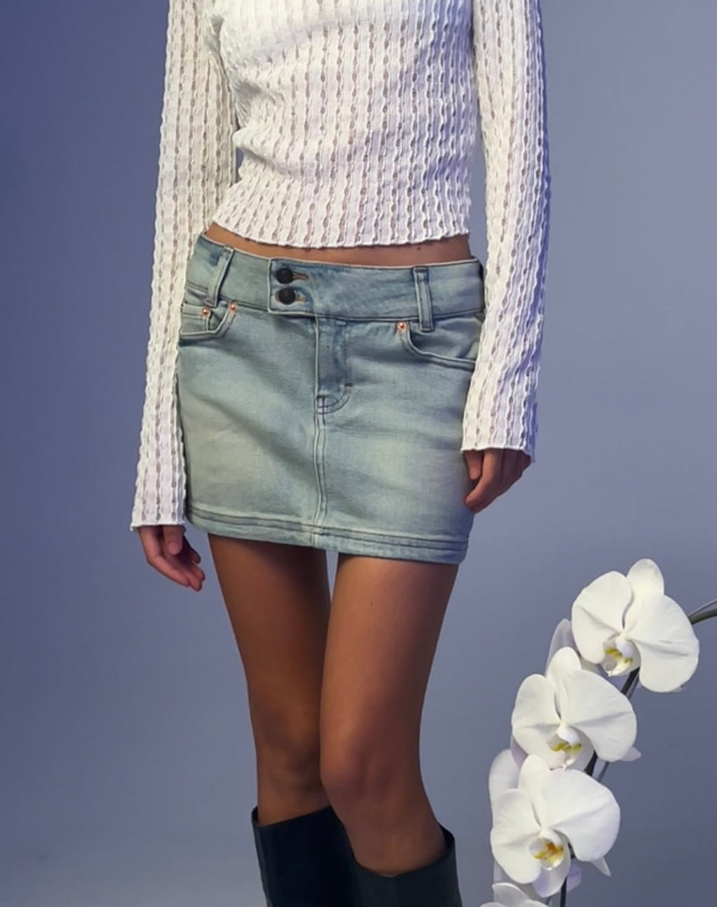 Denim minirok met lage taille in Super Bleach
