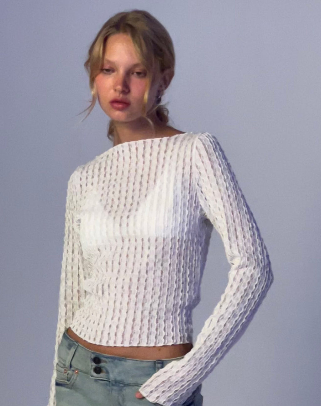 Angela Top met lange mouwen in crinkle wit