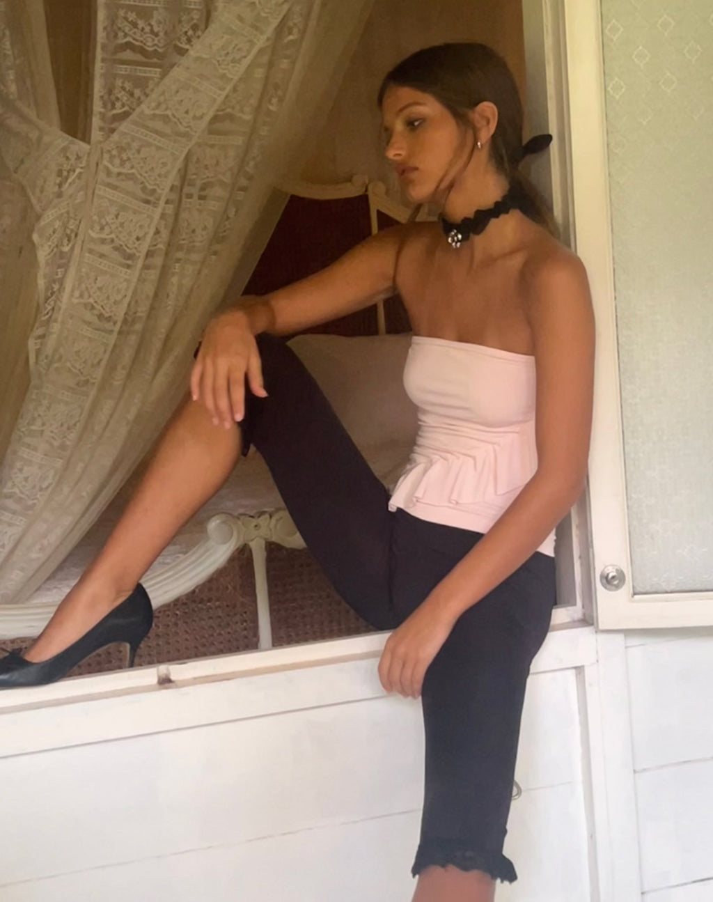 Baylin Bandeau Top met ruches in babyroze