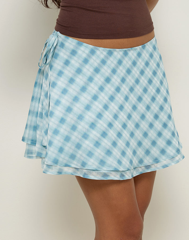 Afbeelding van Anora minirok in wazig geruit blauw