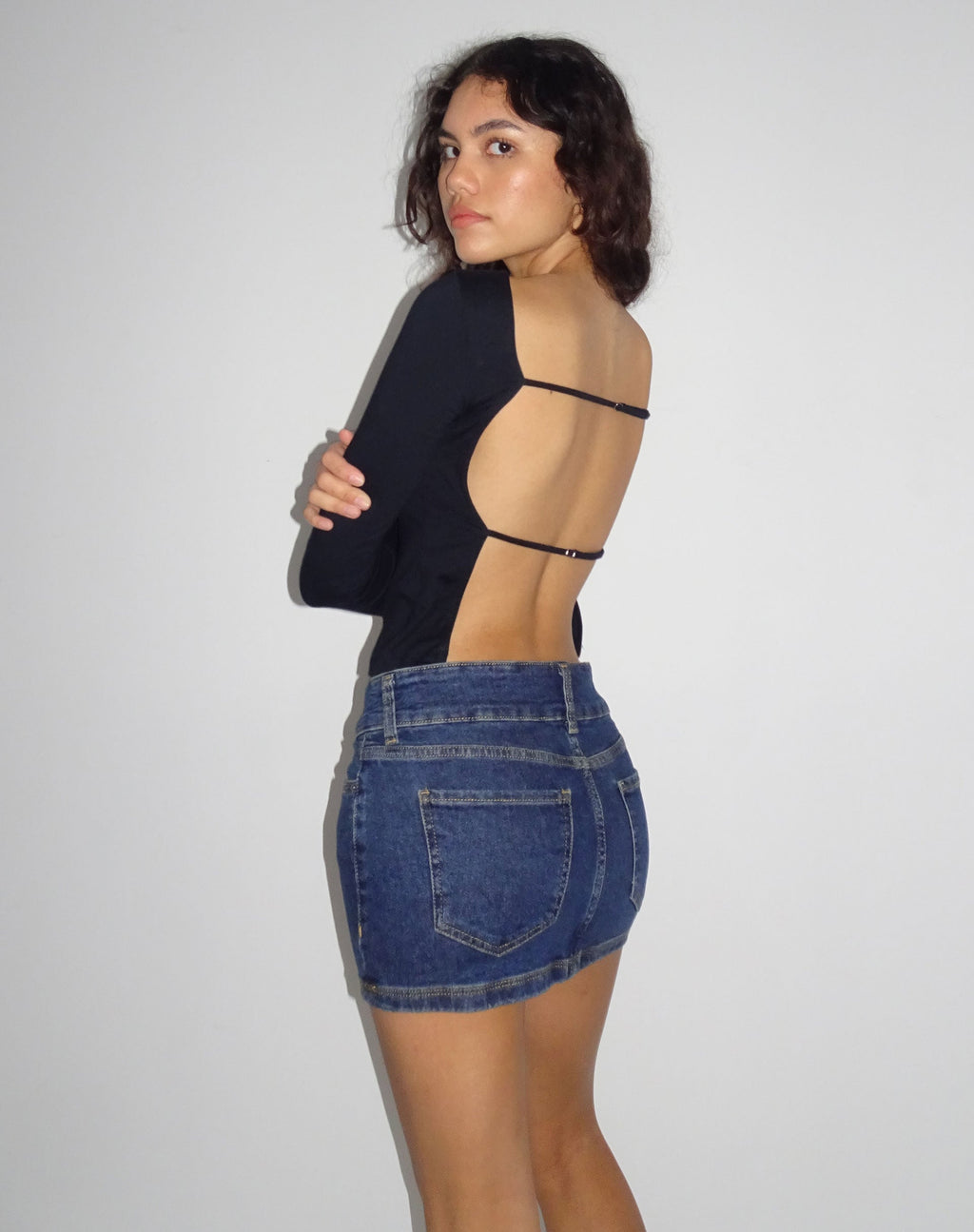 Denim minirok met lage taille in donkere vintage wassing