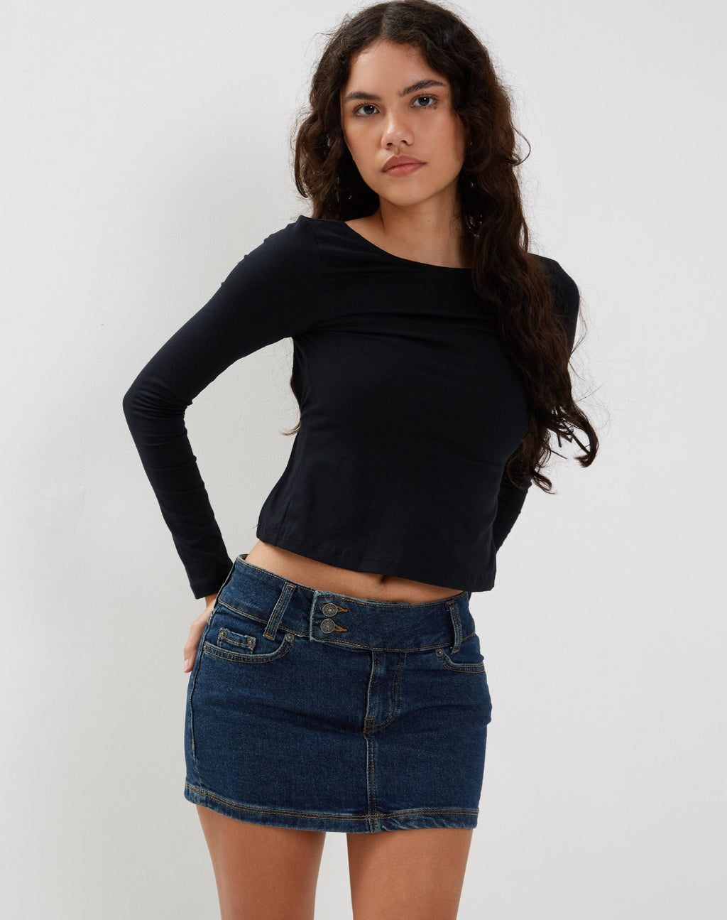 Denim minirok met lage taille in donkere vintage wassing