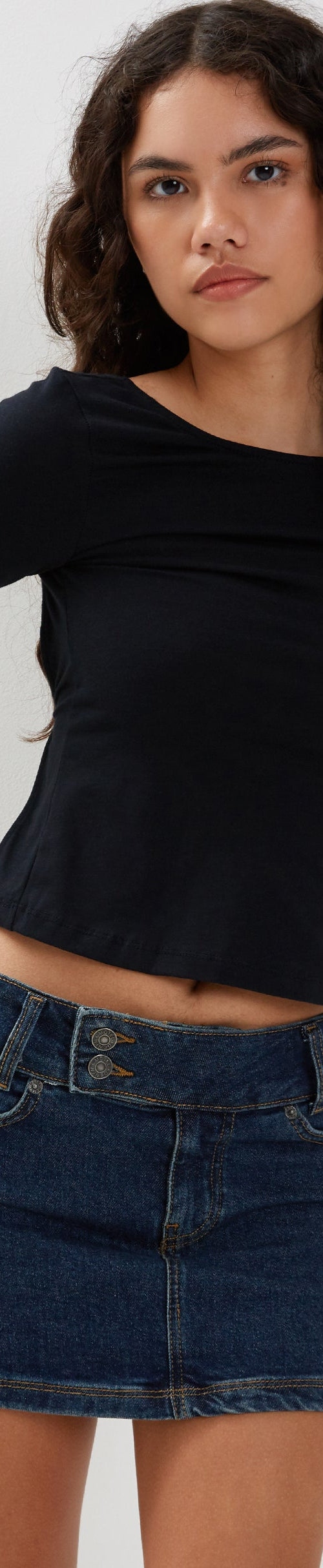 Afbeelding van Denim minirok met lage taille in donkere vintage wassing