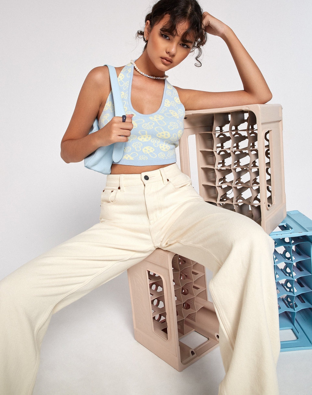 Anura Crop Top in Baby Shroom Blue Geel