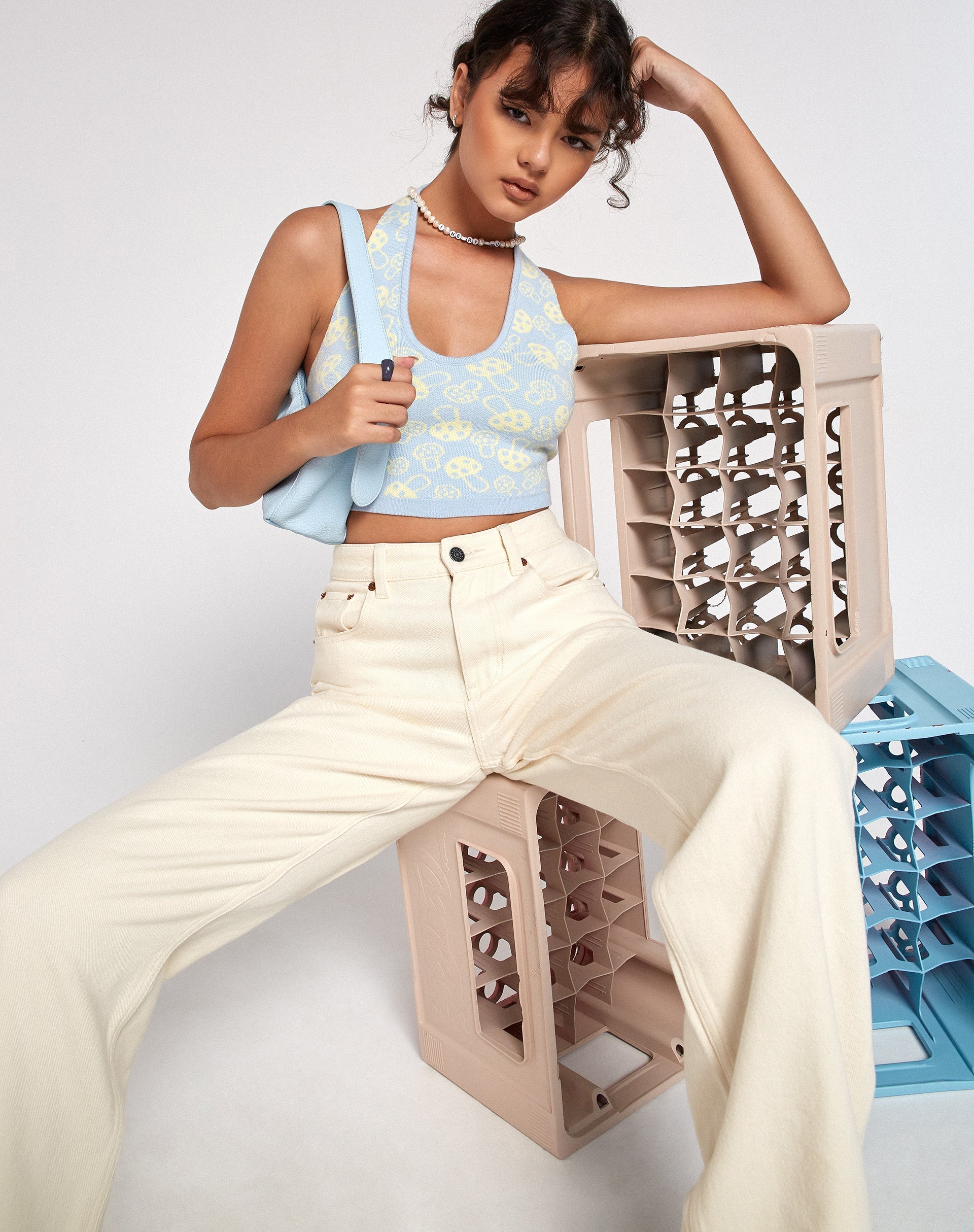Afbeelding van Anura Crop Top in Baby Shroom Blue Yellow