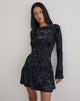 Afbeelding van Anyeli Mini Dress in Leaf Velvet Donkerblauw
