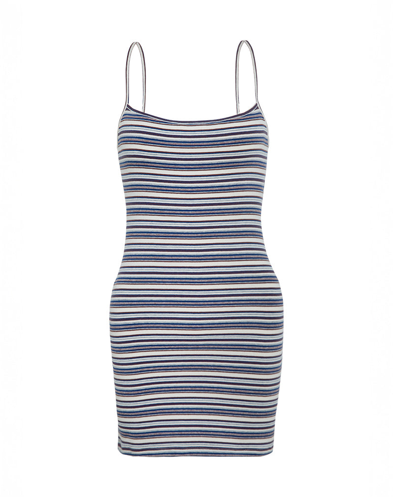 Anzhelina Strappy Mini Dress in Multi Blue Stripe