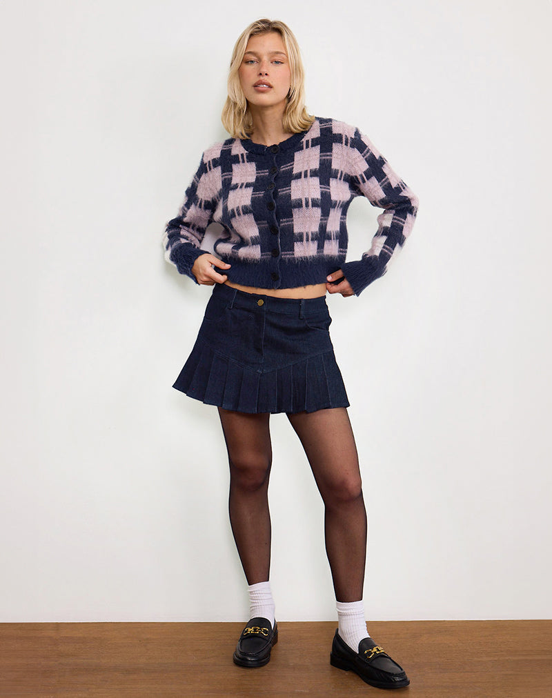 Afbeelding van Anzio Button Up Cardi In Multi Check Navy en Roze