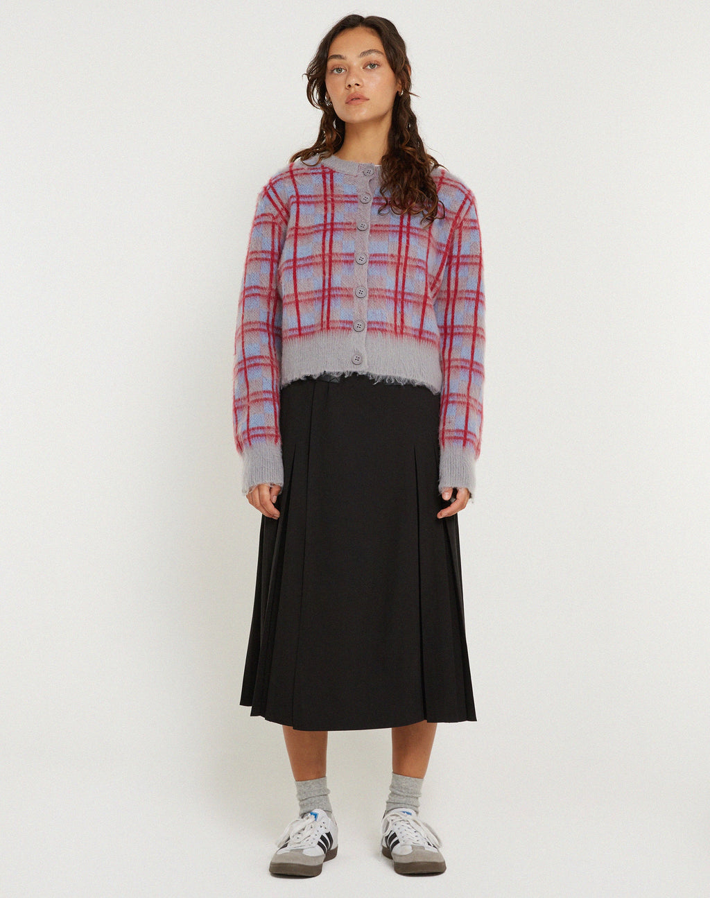 Anzio Button Up Vest in Multi Check Grijs Blauw en Rood
