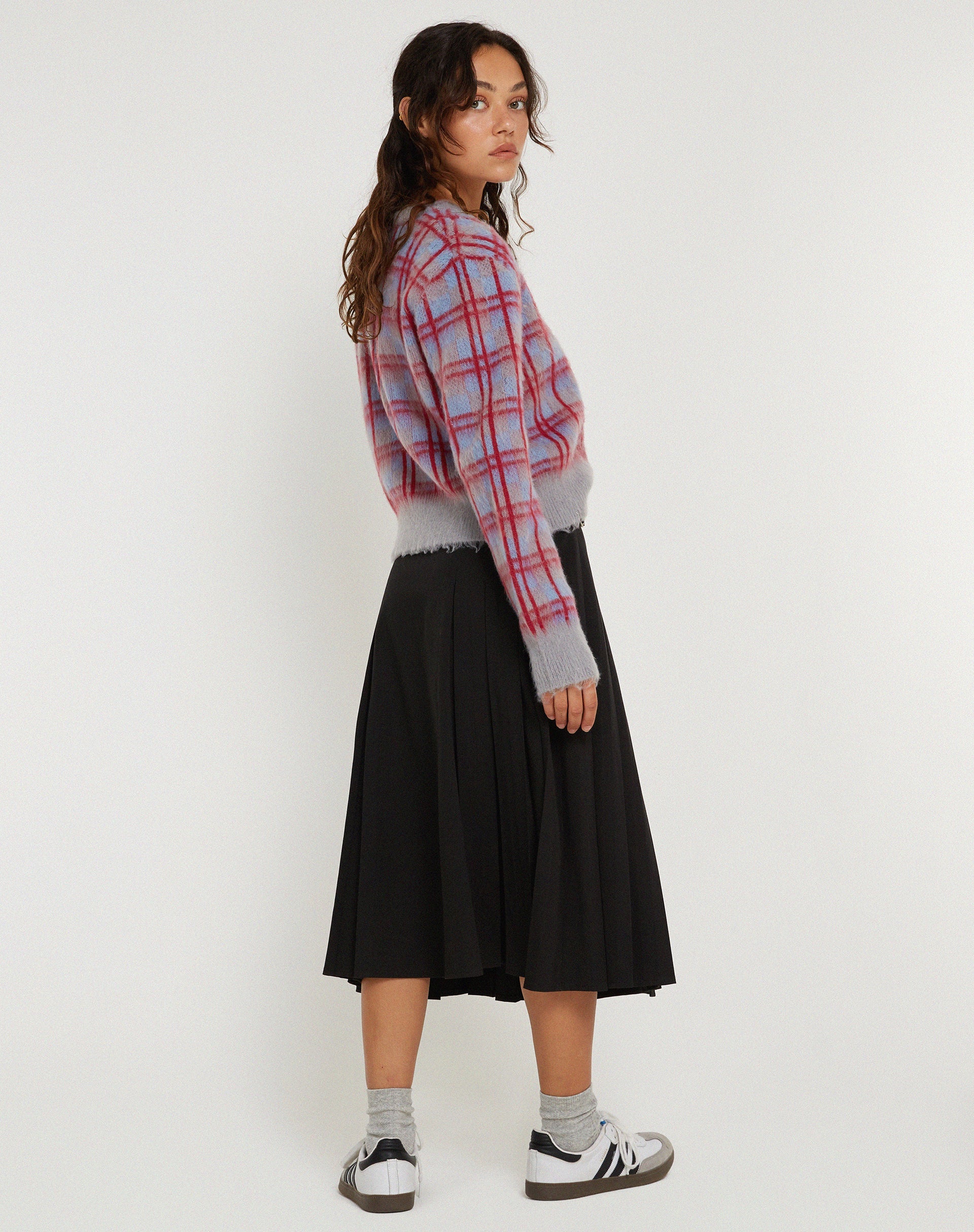 Afbeelding van Anzio Button Up Cardi in Multi Check Grijsblauw en Rood