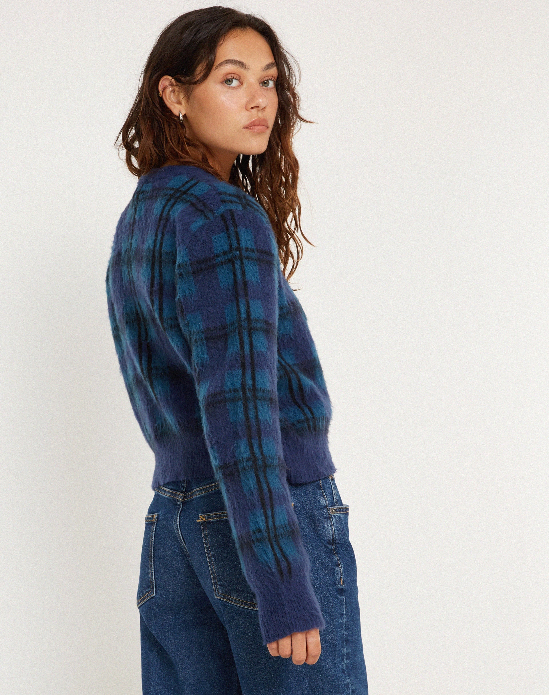 Afbeelding van Anzio Button Up Cardi in geruit marineblauw