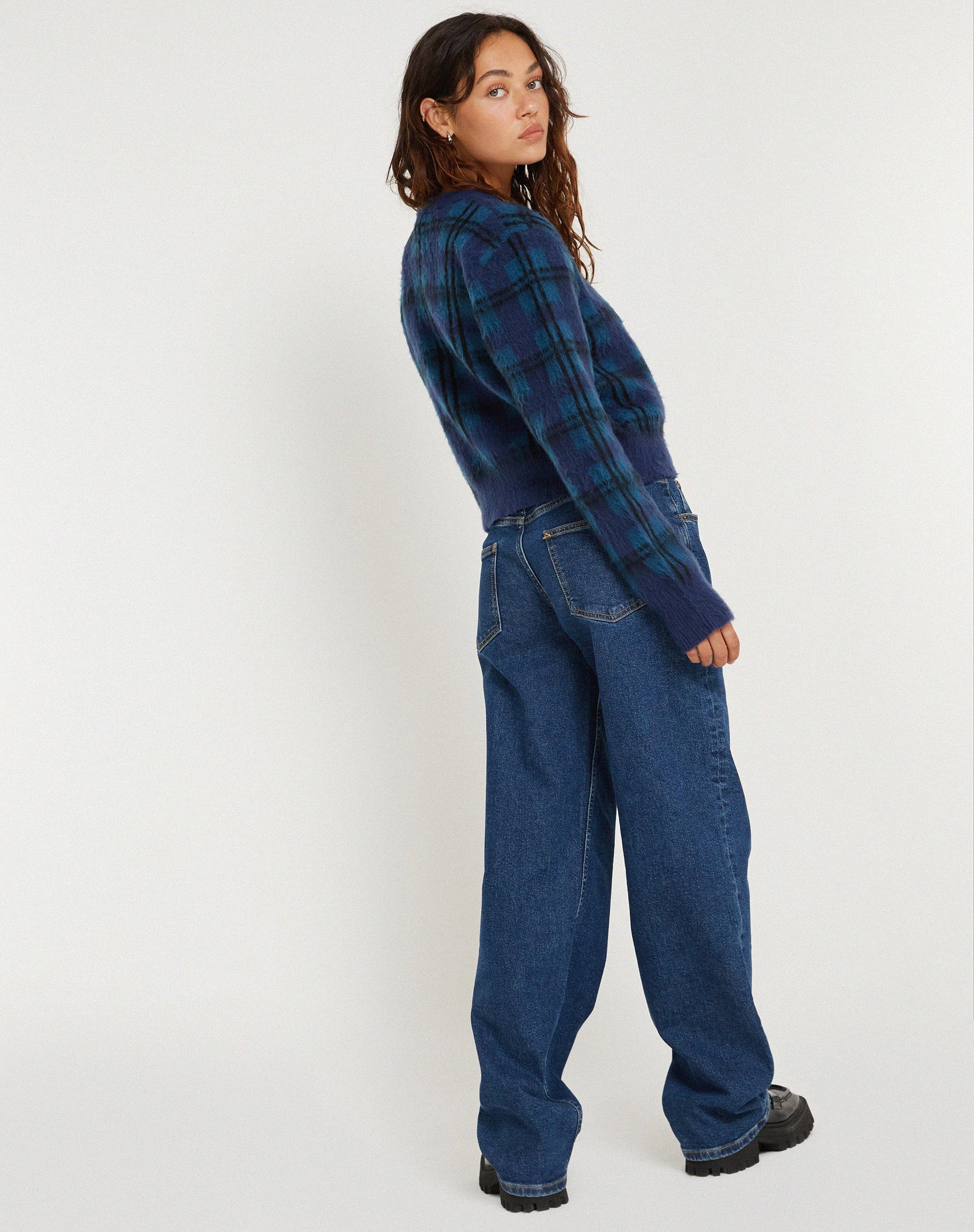 Afbeelding van Anzio Button Up Cardi in geruit marineblauw