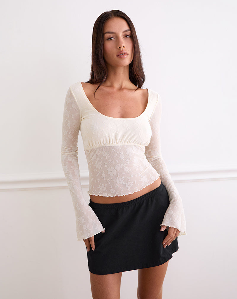 Aqsa Lange Mouw Top in Bloemvlok Crème