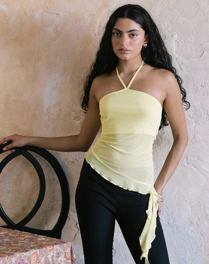 Arabella Haltertop in Mesh Lemon