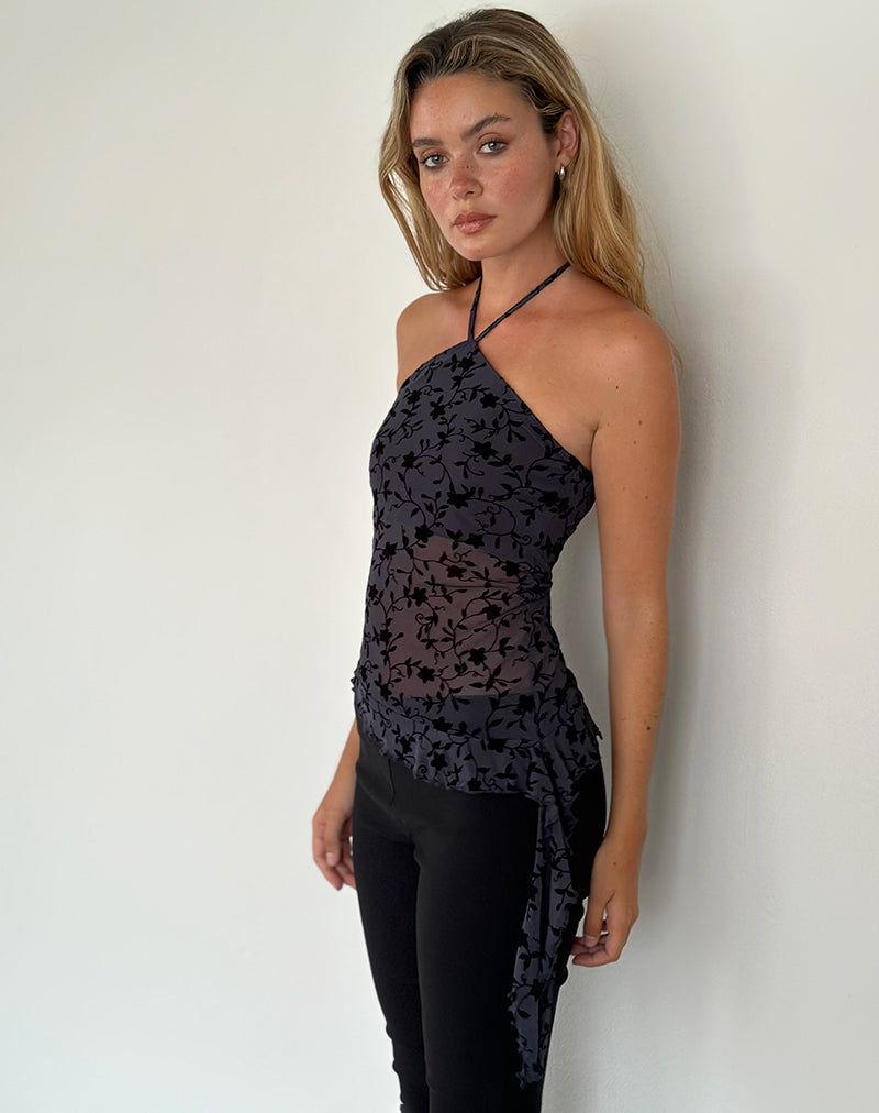 Afbeelding van Arabella Haltertop in Pretty Petal Flock Navy