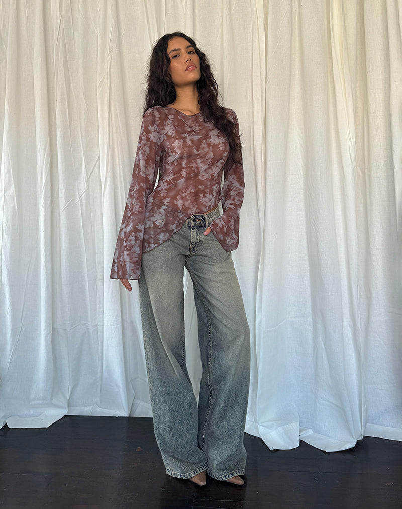 Afbeelding van Arcelia Mesh Top met lange mouwen in Botanical Shadow Bruin