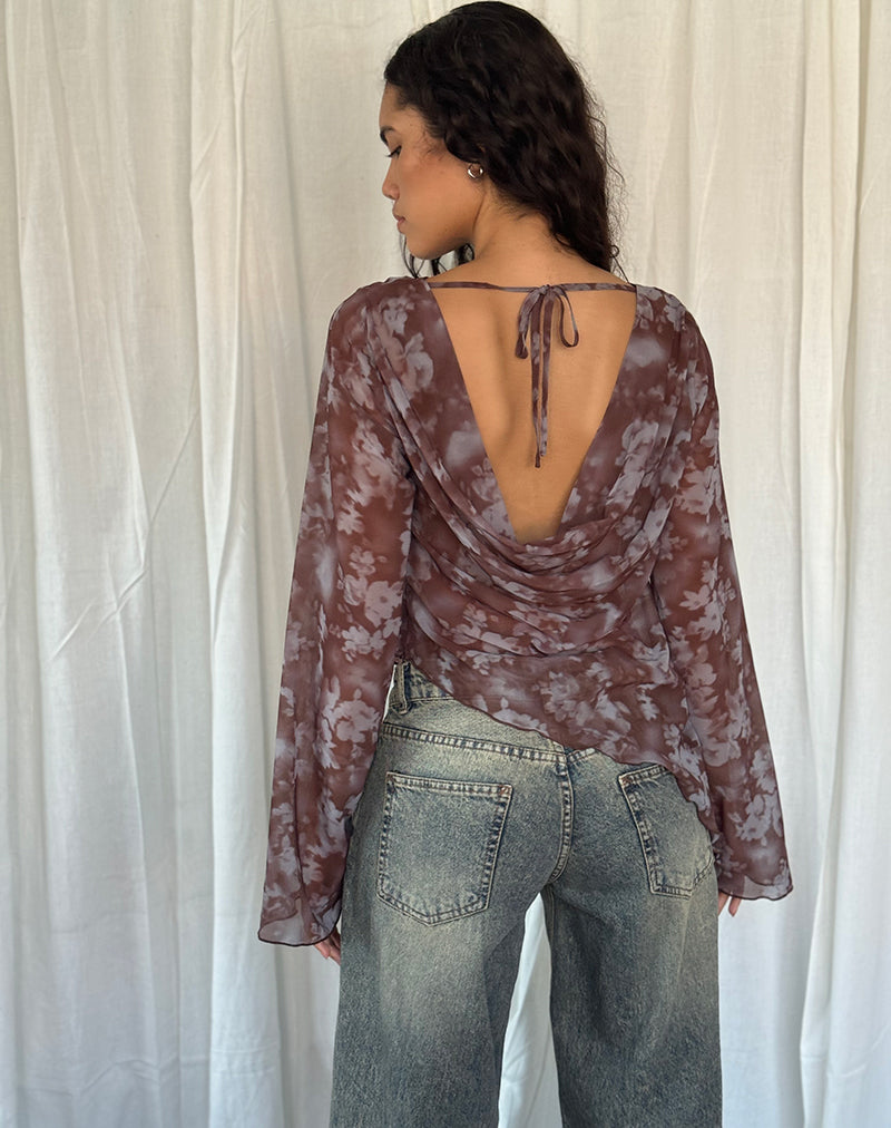Afbeelding van Arcelia Mesh Top met lange mouwen in Botanical Shadow Bruin