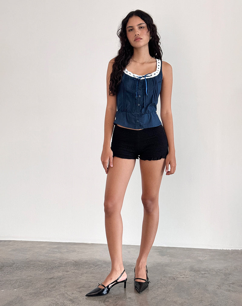 Afbeelding van Arhan mouwloze top in marineblauw popeline met witte bies