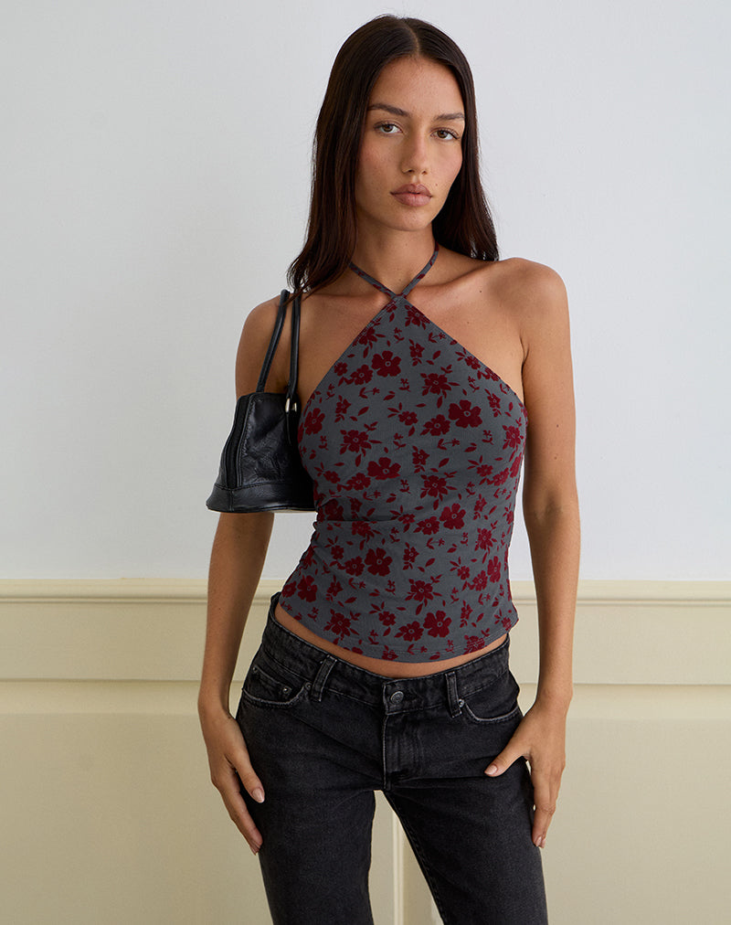 Afbeelding van Arira Halter Top in Tuinbloemen Blauw Grijs