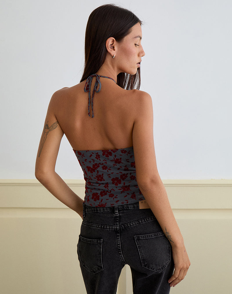 Afbeelding van Arira Halter Top in Tuinbloemen Blauw Grijs